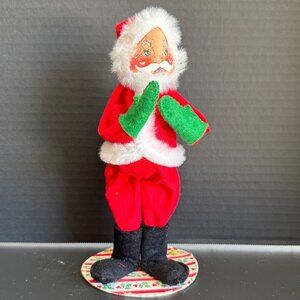 Vintage 1963 Annalee Mobilitee Santa Claus Doll With Felt Outfit & Holiday Base